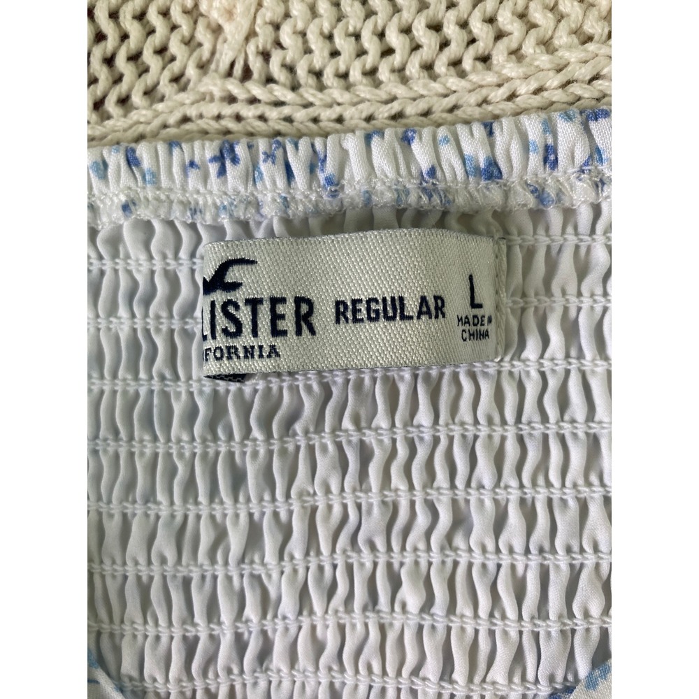 Hollister‎ Babydoll Mini Sundress White Blue Ditsy Floral Lined Ruffle (Size L) - Picture 11 of 14